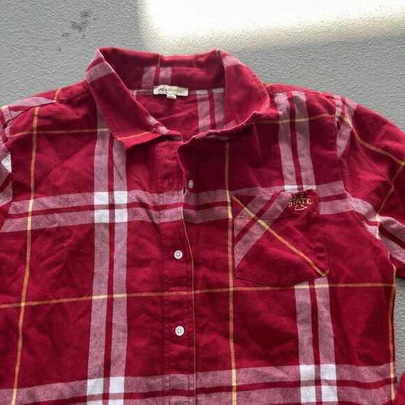 UG Apparel OU Women’s Plaid Flannel Shirt Sz Large red Preppy Iowa State Logo - Picture 9 of 9
